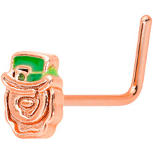 Load image into Gallery viewer, 22G 5/16 Green Rose Gold Tone Lucky Leprechaun L Shaped Nose Ring