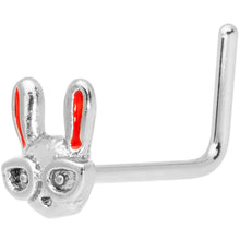 Load image into Gallery viewer, 22G 5/16 Pink Ears Nerdy Easter Bunny L Shaped Nose Ring