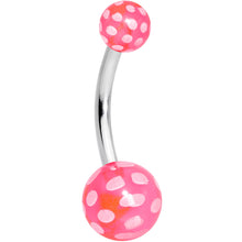 Load image into Gallery viewer, Pink White Polka Dot UV Reactive Acrylic Ball Belly Ring