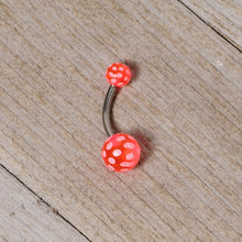 Load image into Gallery viewer, Pink White Polka Dot UV Reactive Acrylic Ball Belly Ring