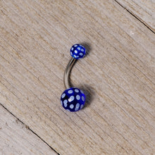 Load image into Gallery viewer, Blue White Polka Dot UV Reactive Acrylic Ball Belly Ring
