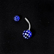 Load image into Gallery viewer, Blue White Polka Dot UV Reactive Acrylic Ball Belly Ring