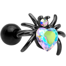 Load image into Gallery viewer, 16G 1/4 Aurora Gem Black Heart Spider Cartilage Tragus