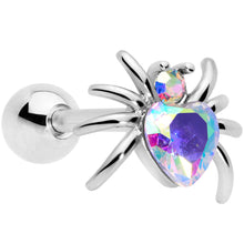 Load image into Gallery viewer, 16G 1/4 Aurora Gem Heart Spider Cartilage Tragus