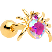 Load image into Gallery viewer, 16G 1/4 Aurora Gem Gold Tone Heart Spider Cartilage Tragus