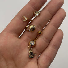 Load image into Gallery viewer, Clear Gem Gold Tone Happy Ghost Halloween Dangle Belly Ring