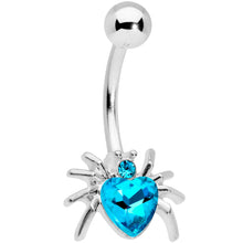 Load image into Gallery viewer, Aqua Gem Halloween Heart Spider Belly Ring