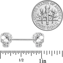 Load image into Gallery viewer, 14G 9/16 Clear Gem Star Skull Barbell Nipple Ring Set