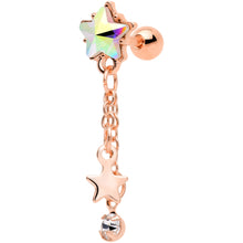 Load image into Gallery viewer, 16G 1/4 Aurora Clear Gem Rose Gold Tone Star Dangle Cartilage