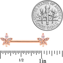 Load image into Gallery viewer, 14G 5/8 Clear Gem Rose Gold Tone Beautiful Flower Nipple Ring Set