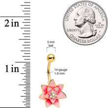 Load image into Gallery viewer, Aurora Gem Gold Tone Pink Red Rose Flower Belly Ring