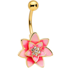Load image into Gallery viewer, Clear Gem Gold Tone Pink Red Rose Flower Belly Ring