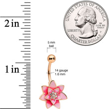 Load image into Gallery viewer, Clear Gem Rose Gold Tone Pink Red Rose Flower Belly Ring