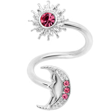 Load image into Gallery viewer, 14G 7/16 Pink Gem Moon Spiral Twister Belly Ring