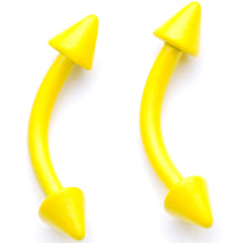 Load image into Gallery viewer, 16G 5/16 Yellow Glow in the Dark Cone End Curved Barbell Set of 2