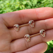 Load image into Gallery viewer, 14G 9/16 Clear Gem Star Skull Barbell Nipple Ring Set