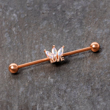 Load image into Gallery viewer, 14G Aurora Gem Rose Gold Tone Crown Love Industrial Barbell 38mm