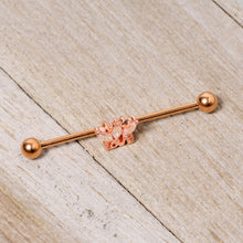 Load image into Gallery viewer, 14G Aurora Gem Rose Gold Tone Crown Love Industrial Barbell 38mm