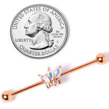 Load image into Gallery viewer, 14G Aurora Gem Rose Gold Tone Crown Love Industrial Barbell 38mm