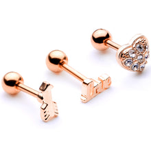 Load image into Gallery viewer, 16G 1/4 Clear Gem Rose Gold Tone Plated Valentine Cartilage Set