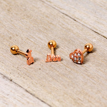 Load image into Gallery viewer, 16G 1/4 Clear Gem Rose Gold Tone Plated Valentine Cartilage Set