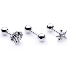 Load image into Gallery viewer, 16G 1/4 Clear Gem Starfish Nautical Cartilage Tragus Set of 3
