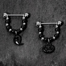 Load image into Gallery viewer, 14G 5/8 Black Pumpkin Ghost Halloween Dangle Nipple Ring Set