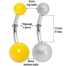Load image into Gallery viewer, Sandblasted and Yellow UV Glow Sunflower Belly Ring Set of 3