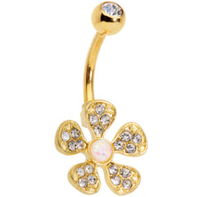 Load image into Gallery viewer, Clear Gem White Faux Opal Flower Gold Tone Belly Ring Set of 3