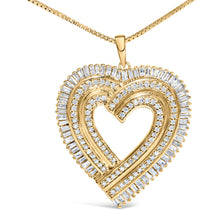 Load image into Gallery viewer, 14K Yellow Gold Plated .925 Sterling Silver 1/4 Cttw Round and Baguette-Cut Diamond Composite Heart 18" Pendant Necklace (H-I Color, SI2-I1 Clarity)