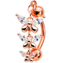 Load image into Gallery viewer, Clear Gem Rose Gold Tone Butterflies Top Mount Dangle Belly Ring