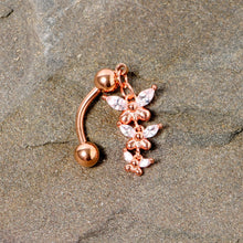 Load image into Gallery viewer, Clear Gem Rose Gold Tone Butterflies Top Mount Dangle Belly Ring