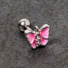 Load image into Gallery viewer, 16G 1/4 Clear Gem Pink Butterfly Cartilage Tragus Earring