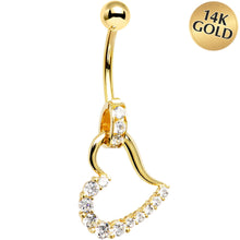 Load image into Gallery viewer, 16G Solid 14K Yellow Gold Cubic Zirconia HOLLOW HEART CHARM Belly Ring