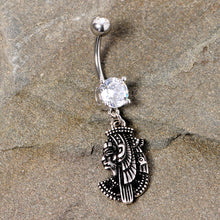 Load image into Gallery viewer, Black CZ Gem Anubis Egyptian Dangle Belly Ring