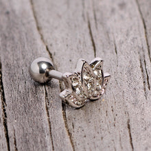 Load image into Gallery viewer, 16G 1/4 Clear Gem Lotus Flower Cartilage Tragus Earring