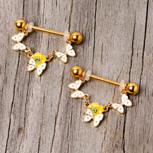 Load image into Gallery viewer, 14G 5/8 Green Gem Gold Tone Butterfly Dangle Nipple Ring Set