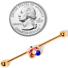 Load image into Gallery viewer, 14G Pink Blue Yellow Gem Gold Tone Flower Industrial Barbell 38mm