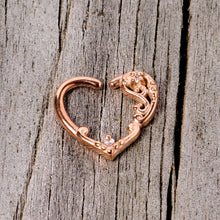 Load image into Gallery viewer, 16G 3/8 Clear CZ Gem Rose Gold Tone Heart Left Ear Closure Ring