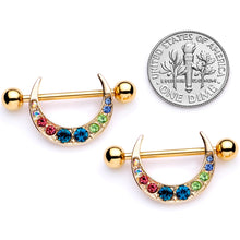Load image into Gallery viewer, 14G 7/8 Multicolor Gem Gold Tone Crescent Nipple Shield Set