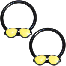 Load image into Gallery viewer, 16G 3/8 Black Yellow Aviator Sunglasses Hinged Segment Ring