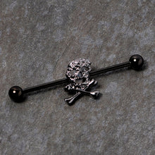 Load image into Gallery viewer, 14G Black Skull and Crossbones Halloween Industrial Barbell 38mm