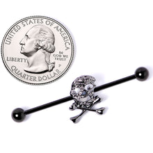 Load image into Gallery viewer, 14G Black Skull and Crossbones Halloween Industrial Barbell 38mm
