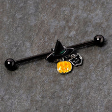 Load image into Gallery viewer, 14G Black Cat Witch Hat Black Halloween Industrial Barbell 38mm