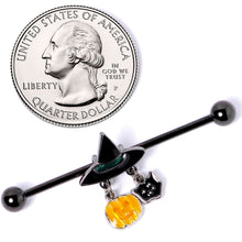 Load image into Gallery viewer, 14G Black Cat Witch Hat Black Halloween Industrial Barbell 38mm