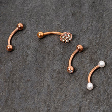 Load image into Gallery viewer, 16G 5/16 Clear Gem Rose Gold Tone Curved Eyebrow Ring Set of 4