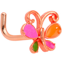 Load image into Gallery viewer, 18G 1/4 Pink Orange Rose Gold Tone Butterfly L Shaped Nose Ring
