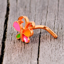 Load image into Gallery viewer, 18G 1/4 Pink Orange Rose Gold Tone Butterfly L Shaped Nose Ring