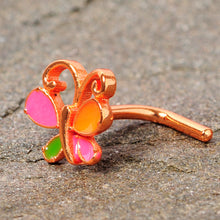 Load image into Gallery viewer, 18G 1/4 Pink Orange Rose Gold Tone Butterfly L Shaped Nose Ring