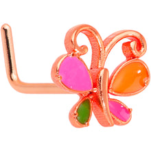 Load image into Gallery viewer, 20G 1/4 Pink Orange Rose Gold Tone Butterfly L Shaped Nose Ring